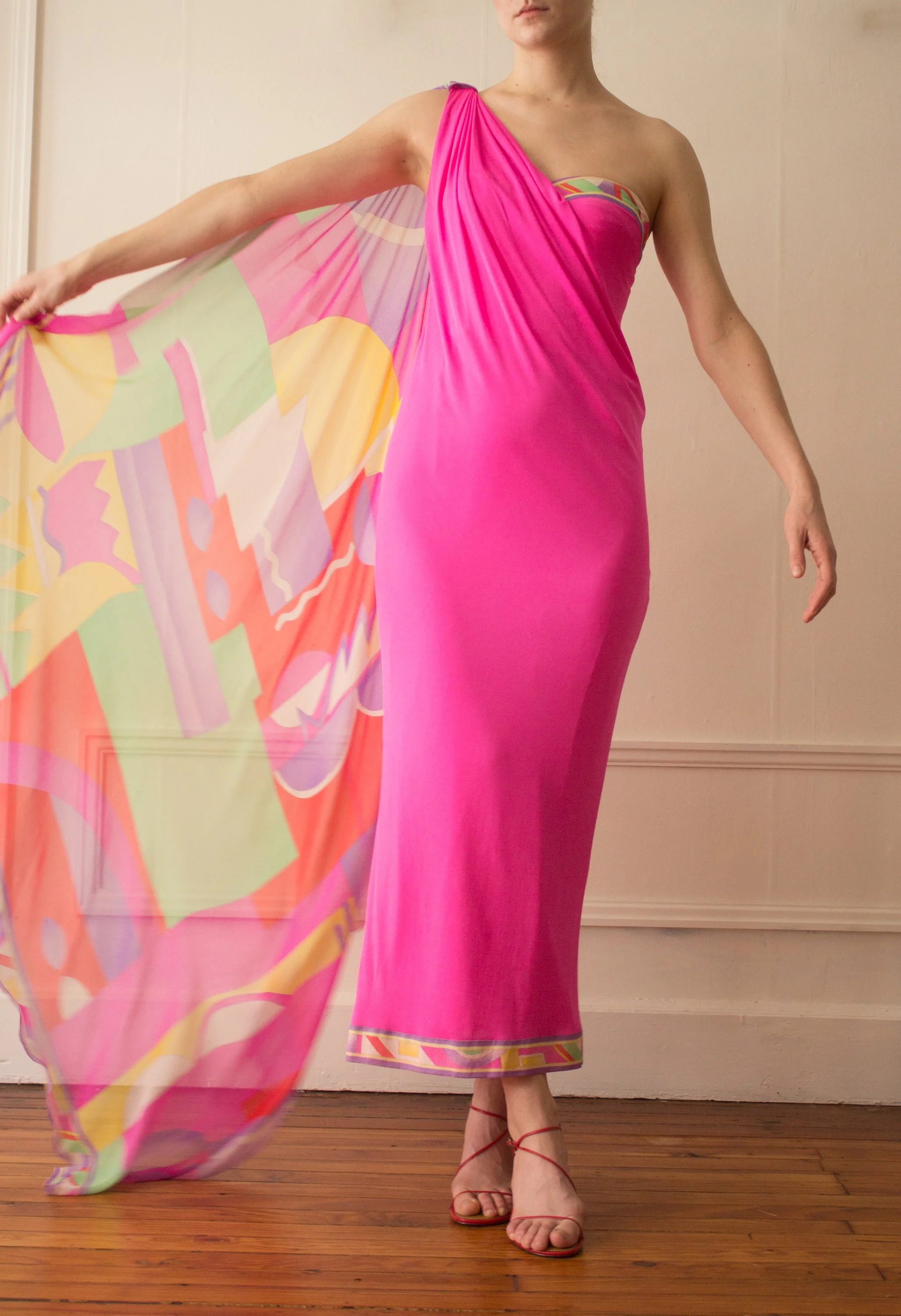 1980s Hot Pink Leonard Paris Silk Jersey Goddess Gown — Wayward